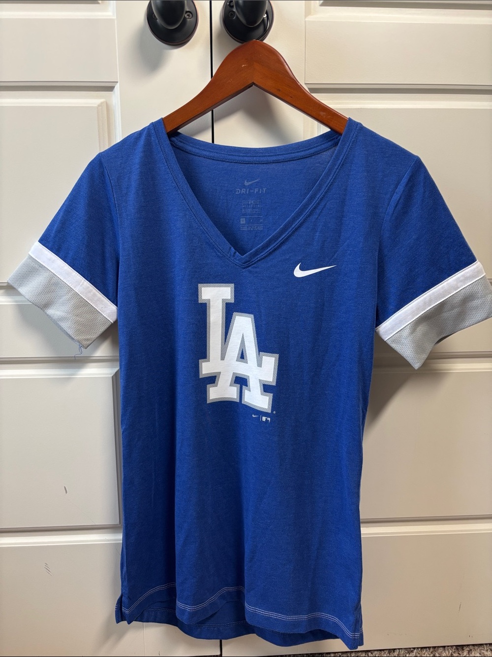 Nike Blue Los Angeles Dodgers V-Neck Tee with White Accents
